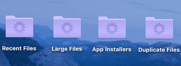 A set of smart folders on the Mac desktop