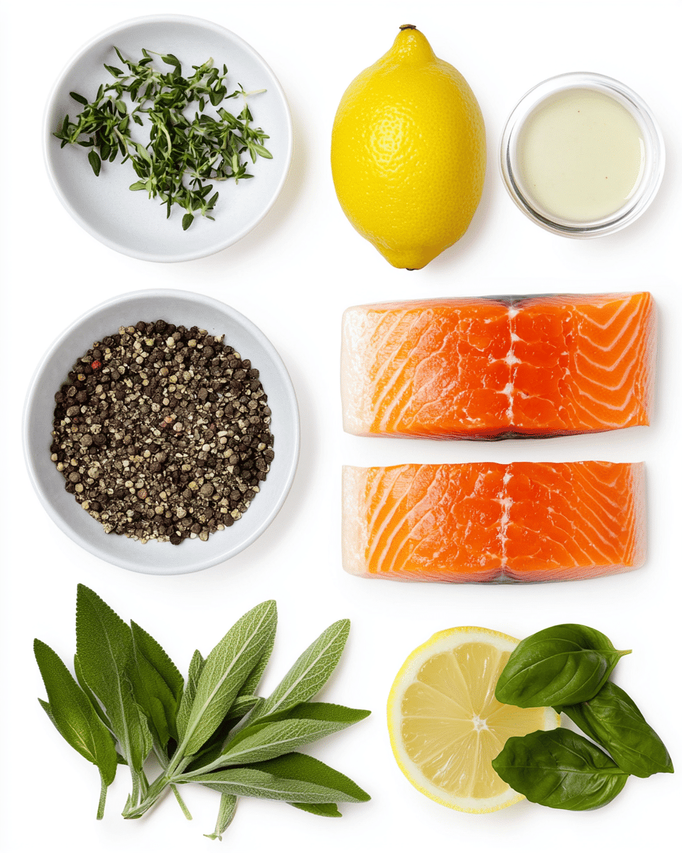 Baked salmon with lemon and garlic ingredients