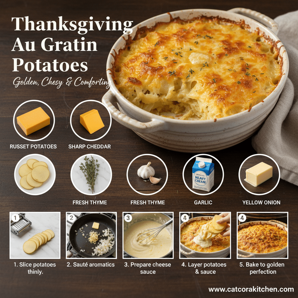 card recipe ingredients and instructions Thanksgiving au gratin potatoes