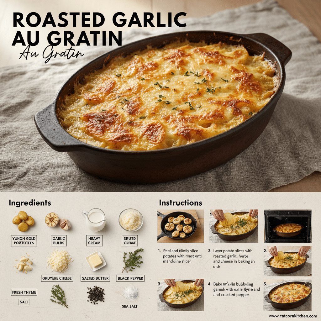 card recipe ingredients and instructions roasted garlic au gratin